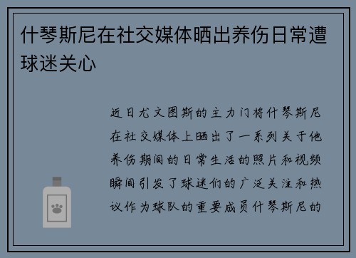 什琴斯尼在社交媒体晒出养伤日常遭球迷关心